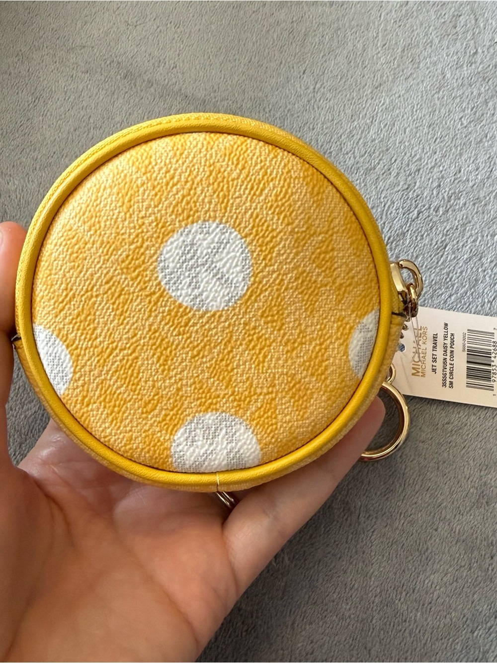 Michael Kors mini keychain zip bag yellow and white NWT - Picture 4 of 6